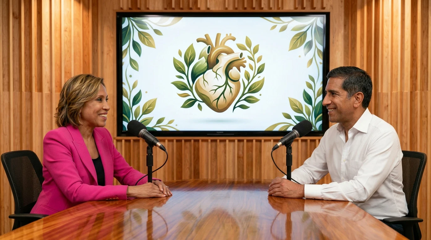 Nutrition editor and cardio-nutrition consultant discussing heart health supplements for adults over 50 in a bright wellness studio
